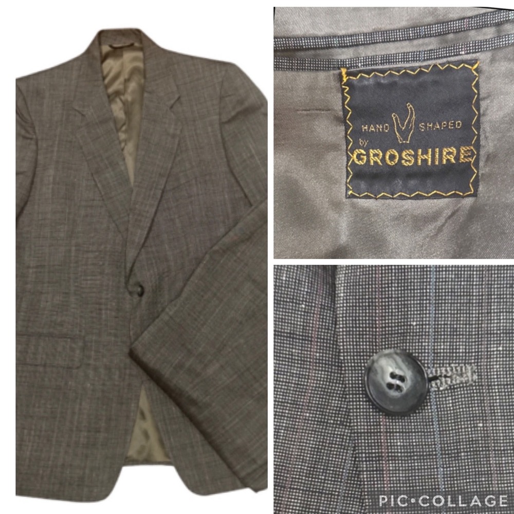 Groshire Mens 42R Vintage Grey Pinstripe Suit Hand Shaped Two Button Made in USA